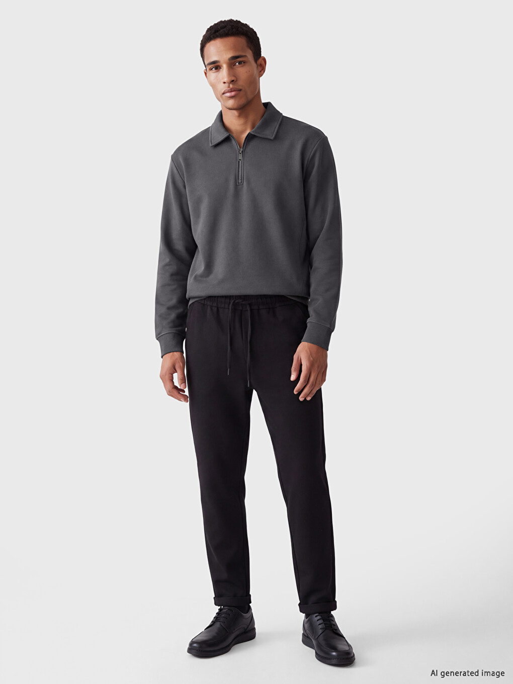 Gri Polo Yaka Erkek Sweatshirt-1