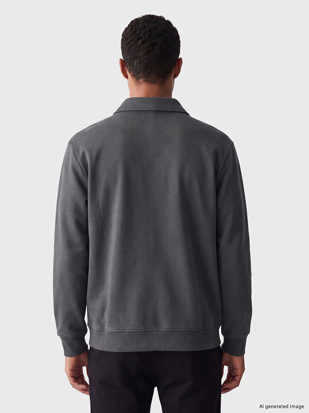 Gri Polo Yaka Erkek Sweatshirt-2