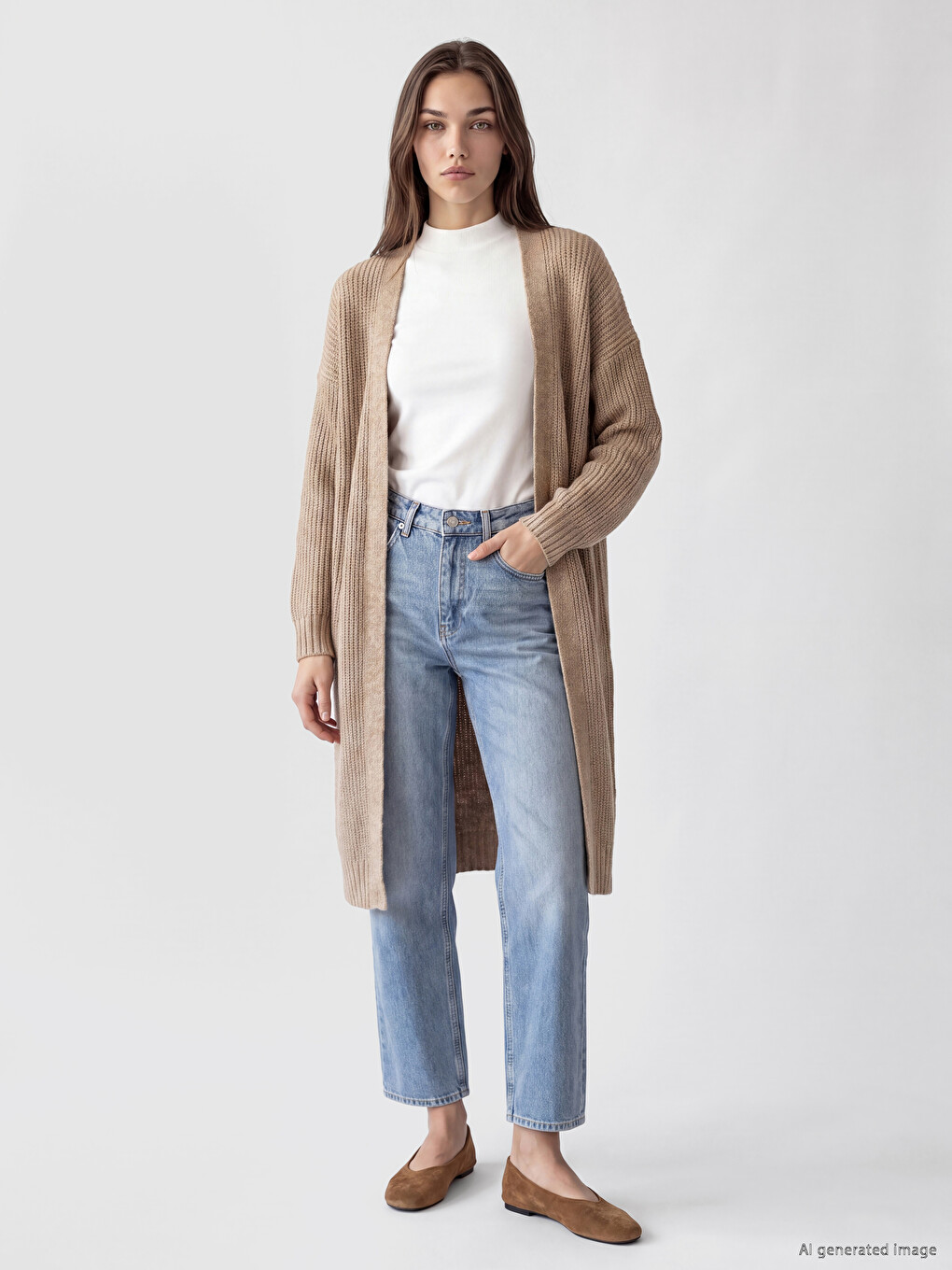 Cardigan Tricotat Oversize Cu Guler Șal Pentru Femei-1