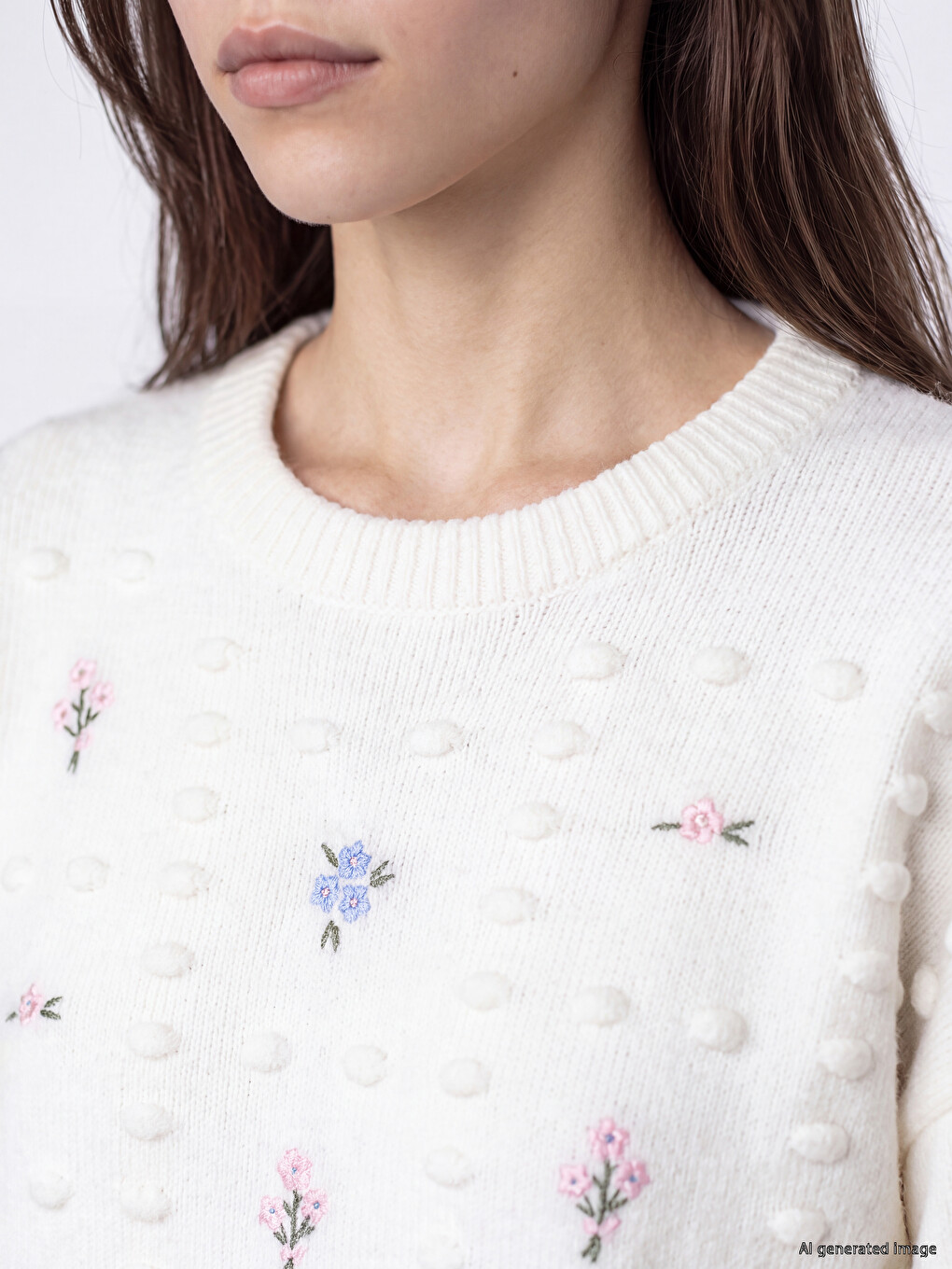 Crew Neck Embroidered Women's Knitwear Tunic-2