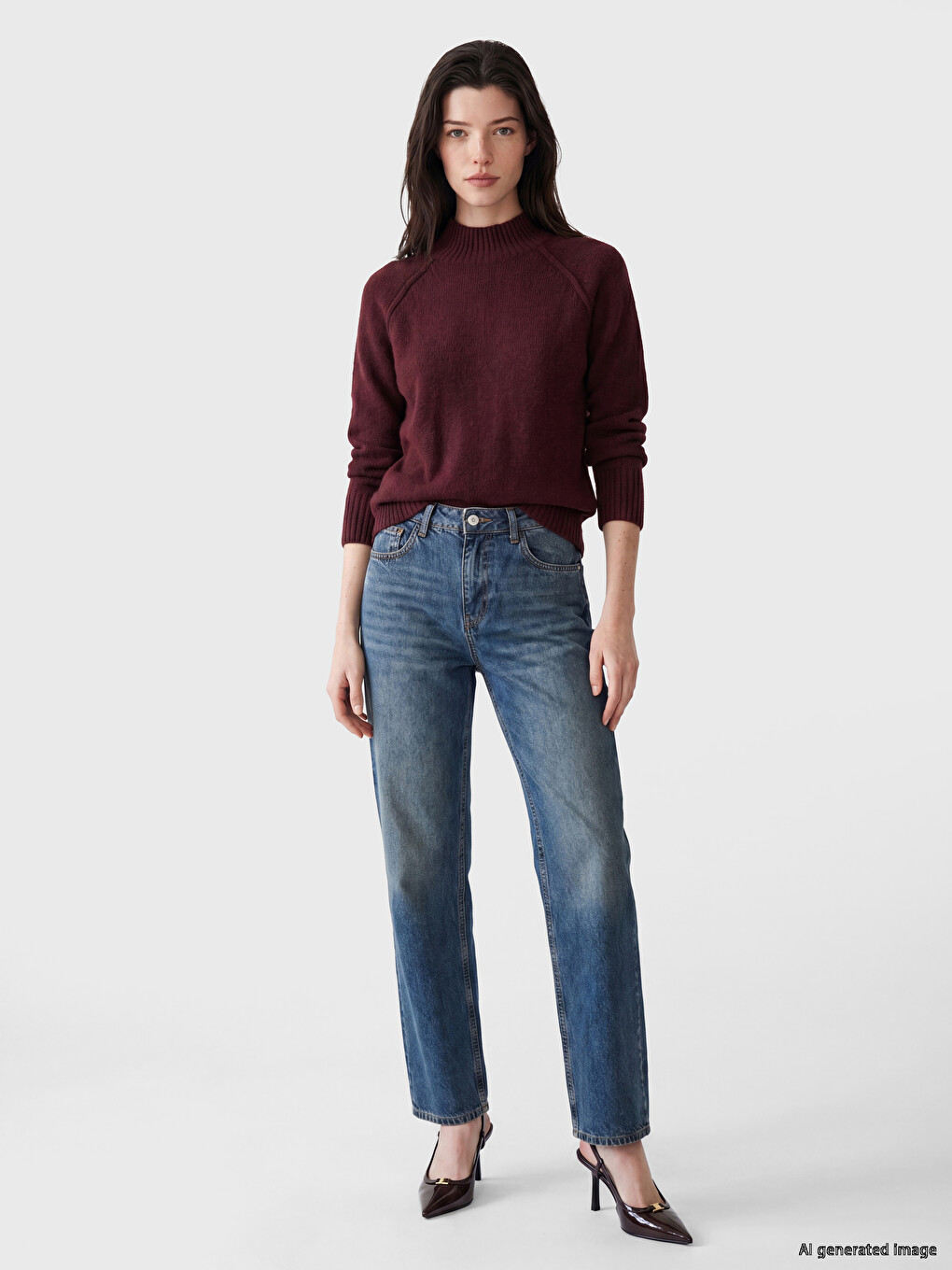 Crew Neck Raglan Sleeved Women's Knitwear Sweater-1