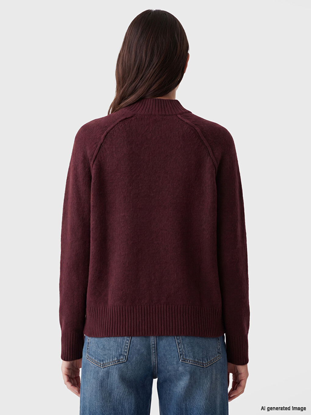 Crew Neck Raglan Sleeved Women's Knitwear Sweater-3