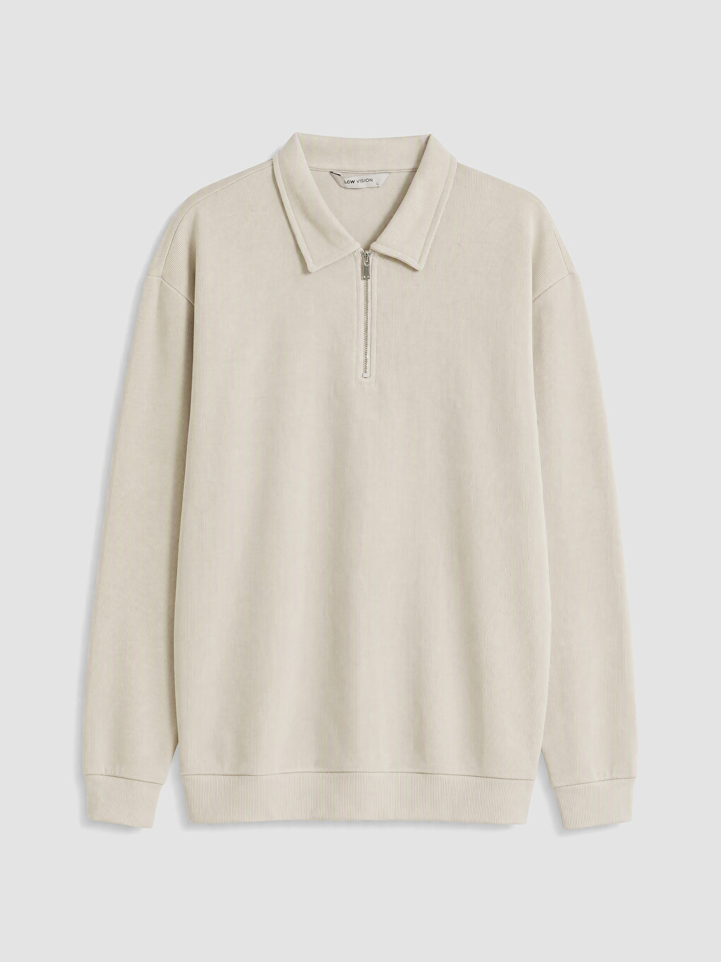 Bej Polo Yaka Erkek Kalın Sweatshirt-3