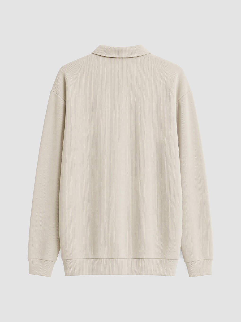 Bej Polo Yaka Erkek Kalın Sweatshirt-5