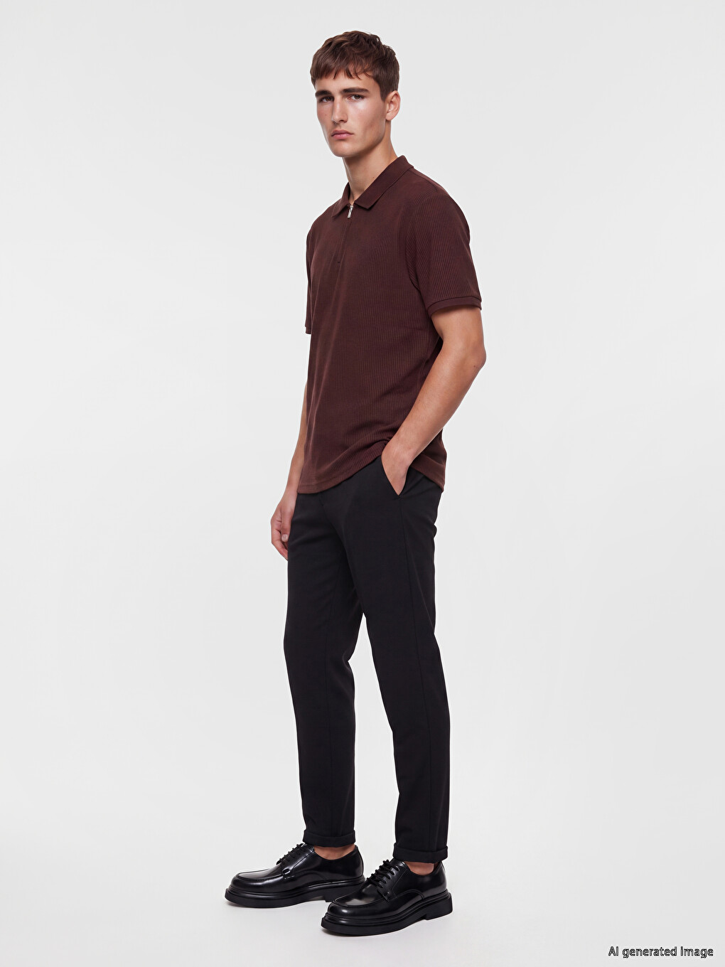 Polo Collar Ribbed Men's T-shirt-1