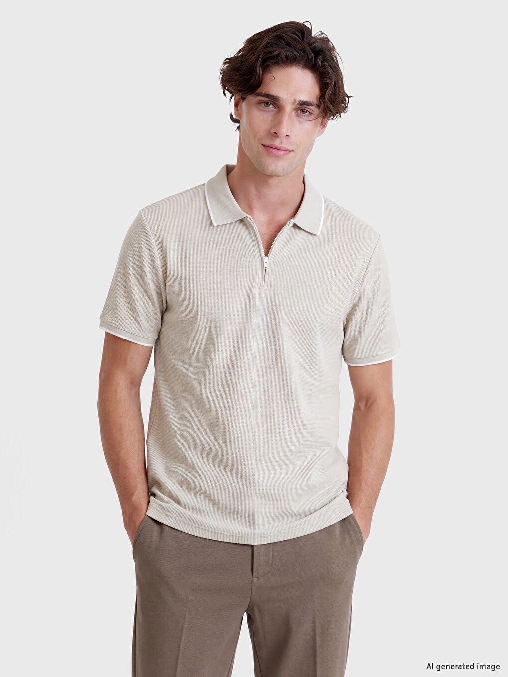 Polokragen Waffel Herren T-shirt-1