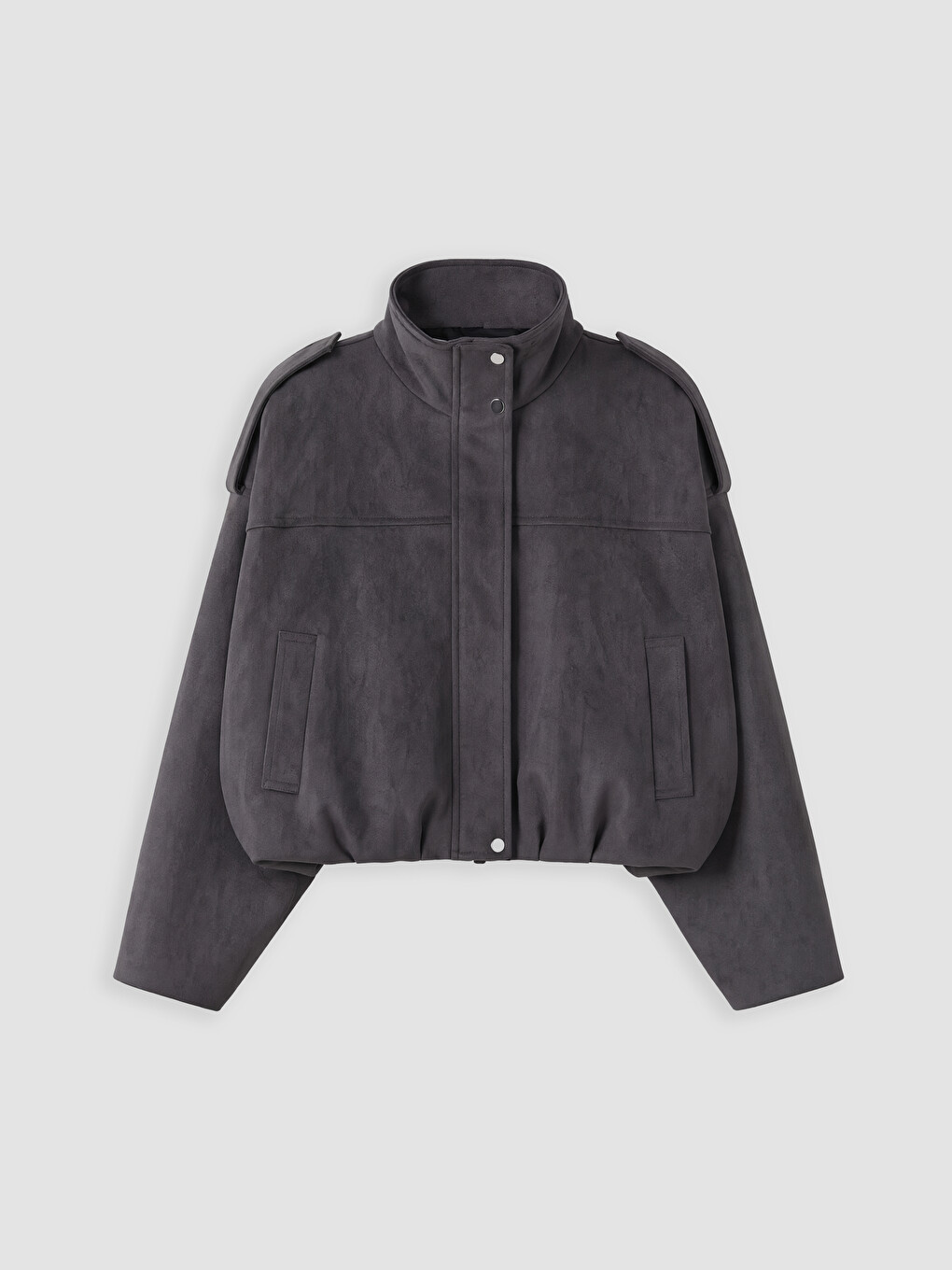 Antrasit Oversize Kadın Bomber Süet Görünnümlü Ceket-4