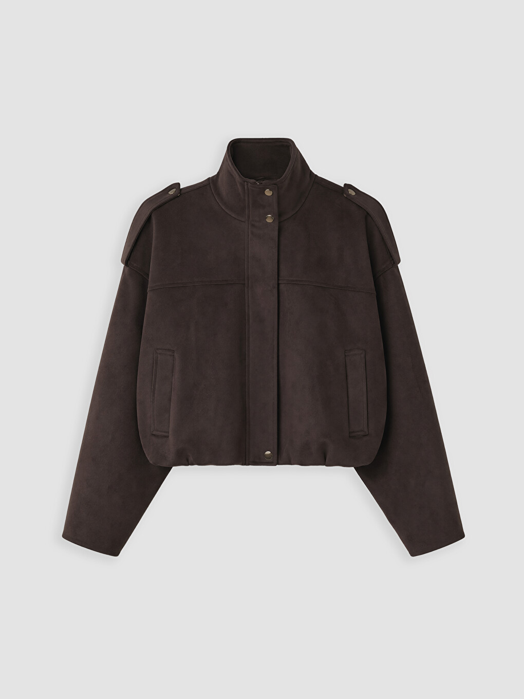 Kahverengi Oversize Kadın Bomber Süet Görünnümlü Ceket-4