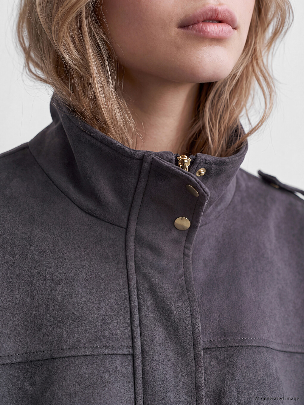 Antrasit Oversize Kadın Bomber Süet Görünnümlü Ceket-2