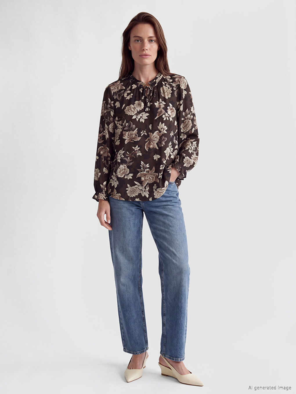 Tie Neck Floral Blouse-1