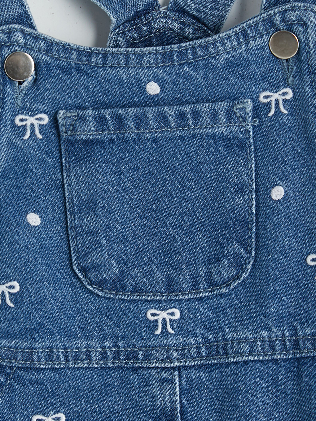 İndigo Fiyonk Desenli Kız Çocuk Jean Salopet Elbise-1