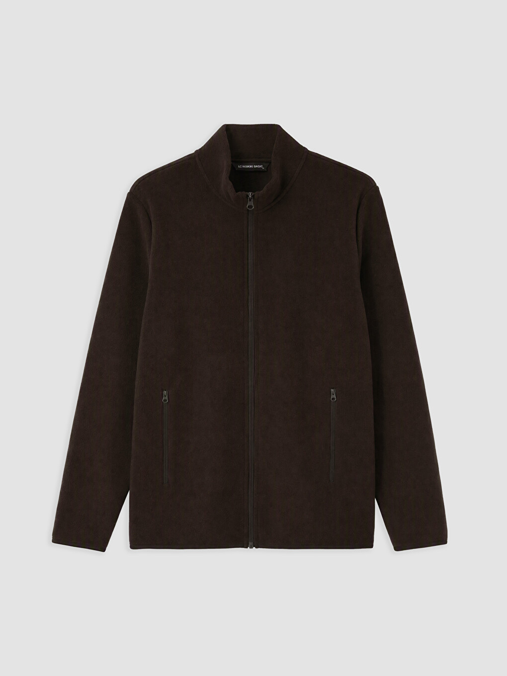 Kahverengi Dik Yaka Erkek Polar Sweatshirt-3