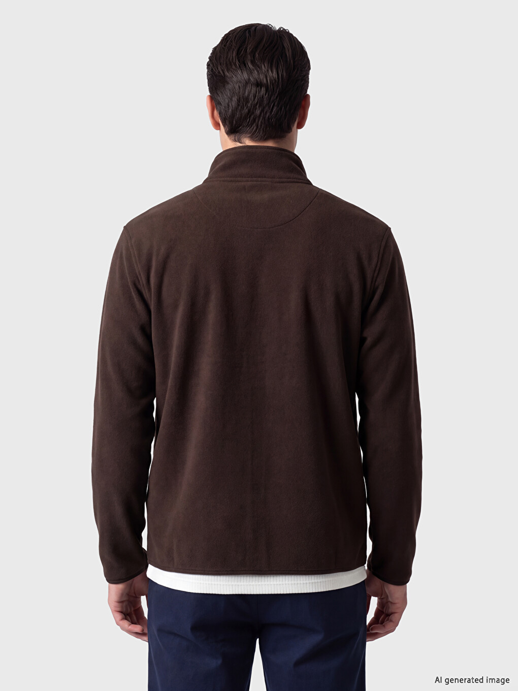 Kahverengi Dik Yaka Erkek Polar Sweatshirt-2