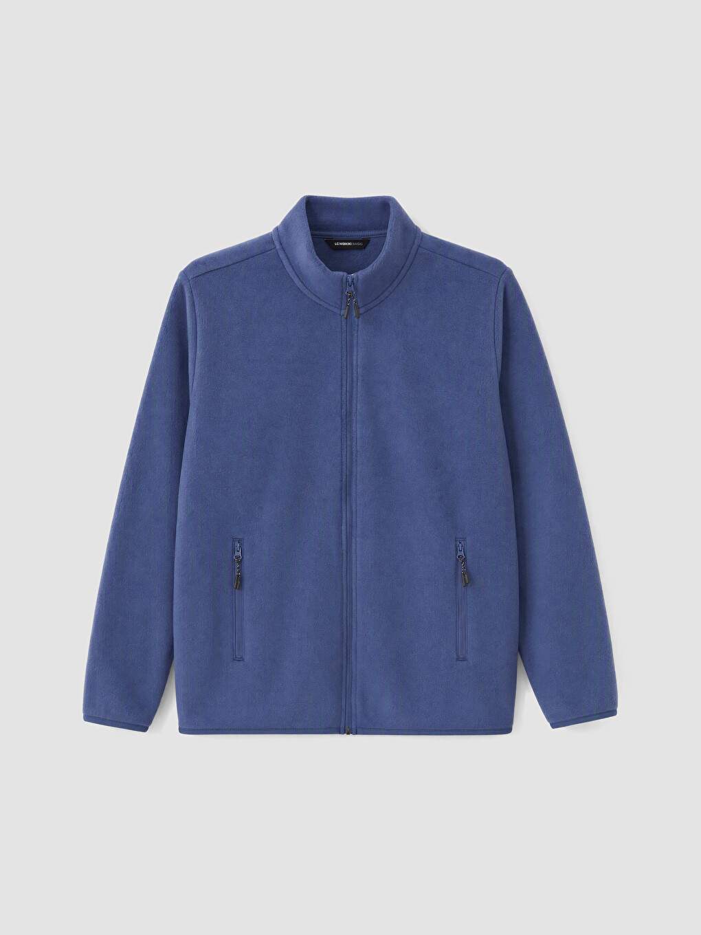 Mavi Dik Yaka Erkek Polar Fermuarlı Sweatshirt-4