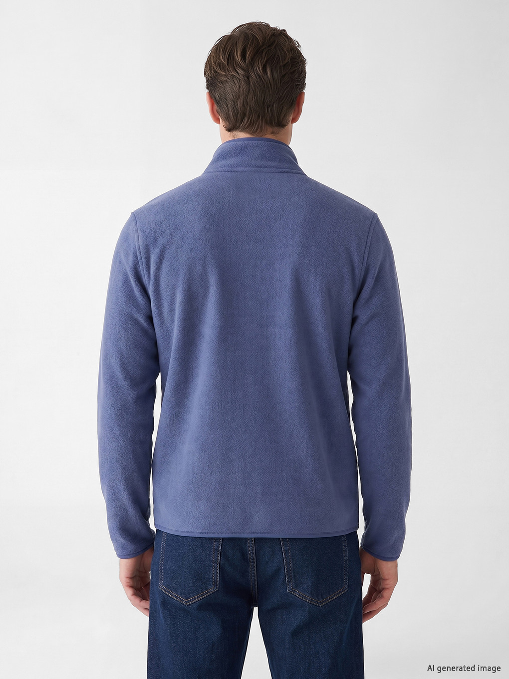 Mavi Dik Yaka Erkek Polar Fermuarlı Sweatshirt-3