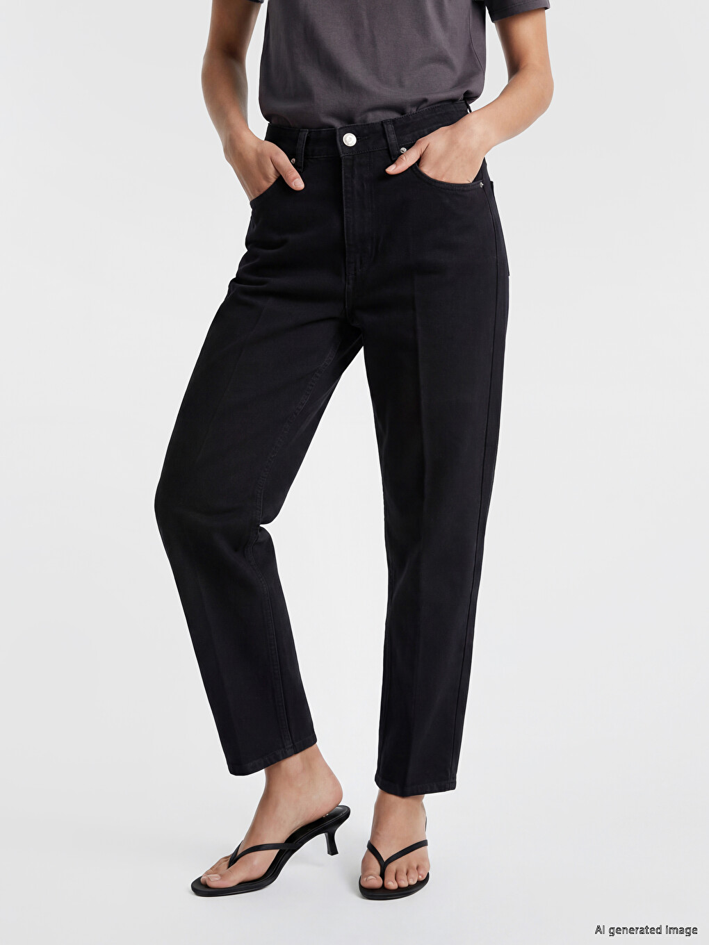 Siyah Yüksek Bel Barrel Fit Kadın Jean Pantolon-1