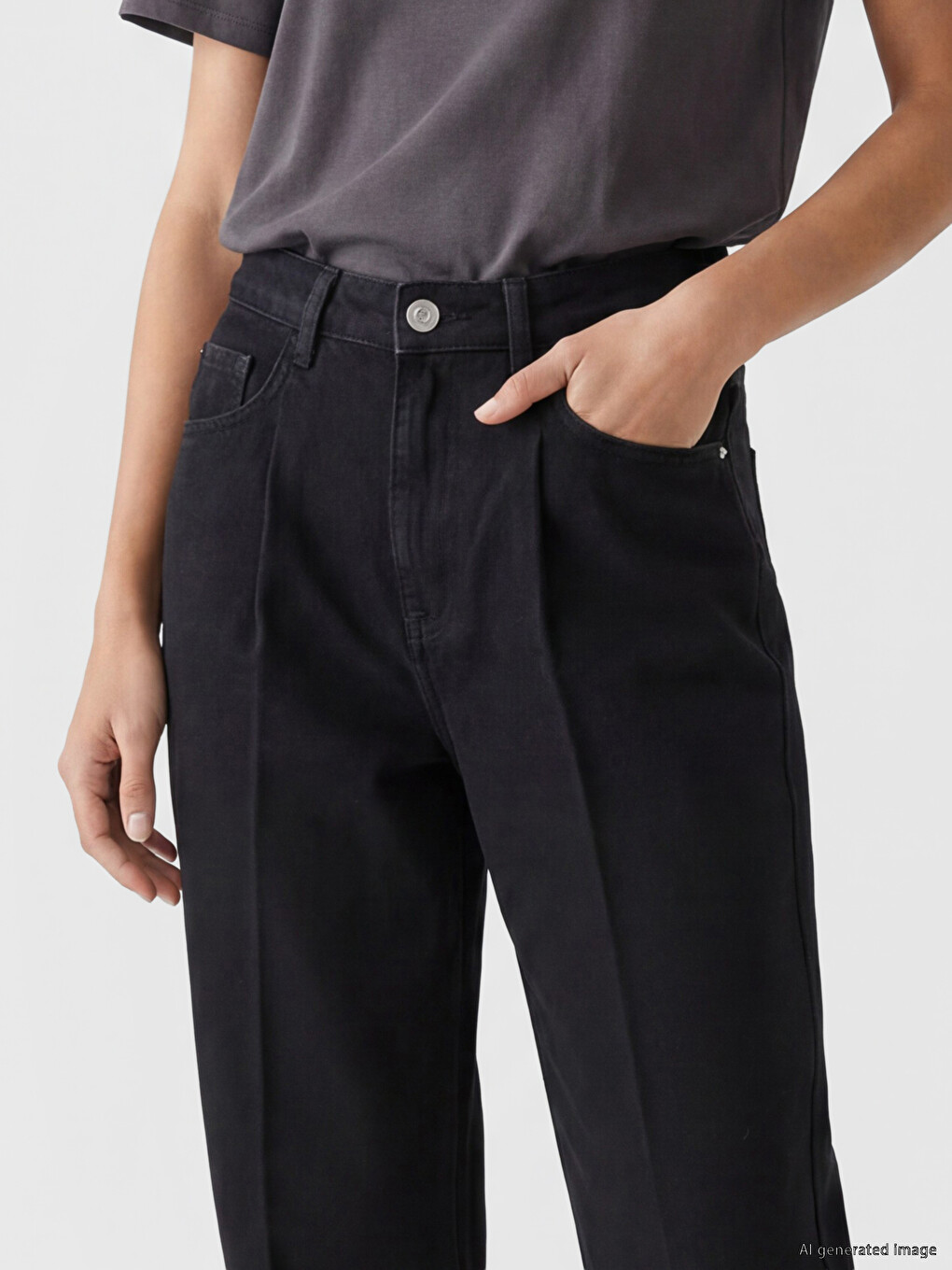 Siyah Yüksek Bel Barrel Fit Kadın Jean Pantolon-2