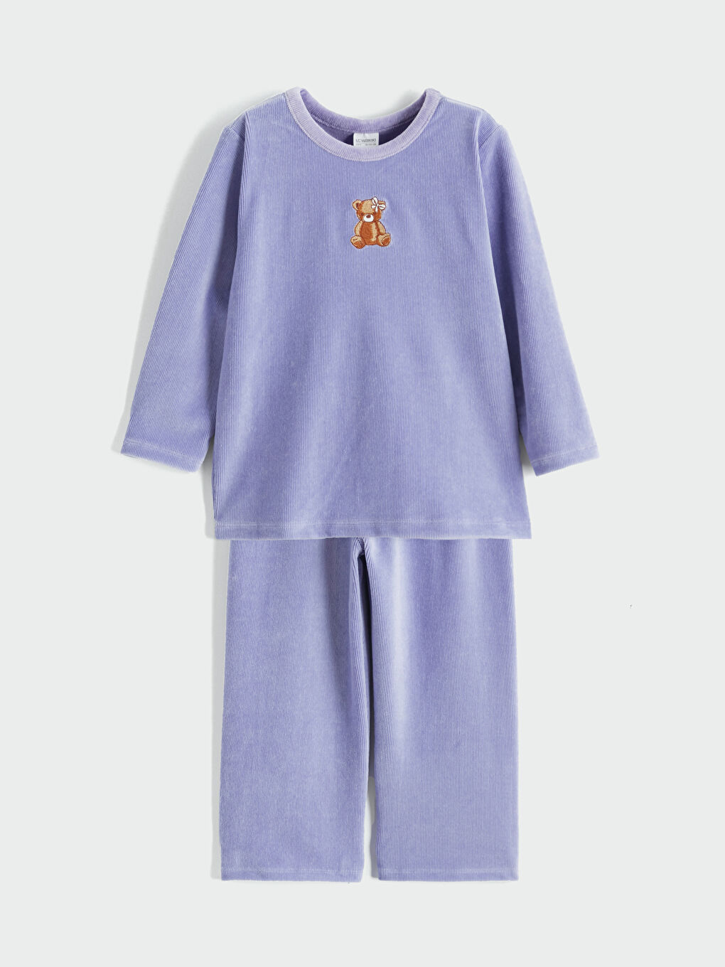 Lila Ayıcık Baskılı Kız Çocuk Pijama Takımı