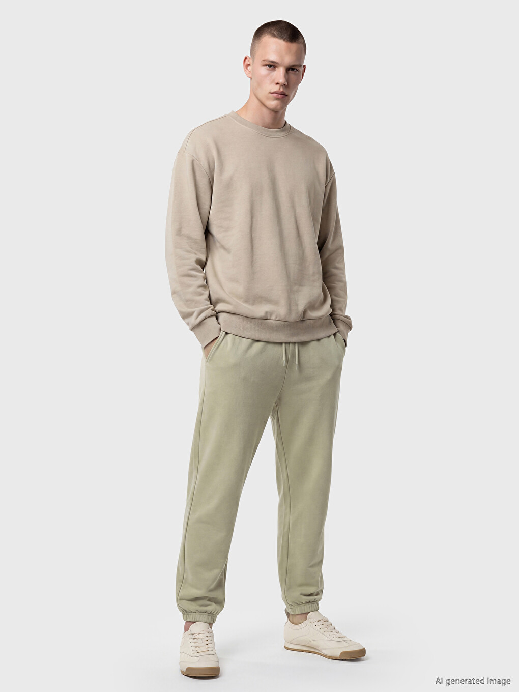 Man Beige Jogger Sweatpants