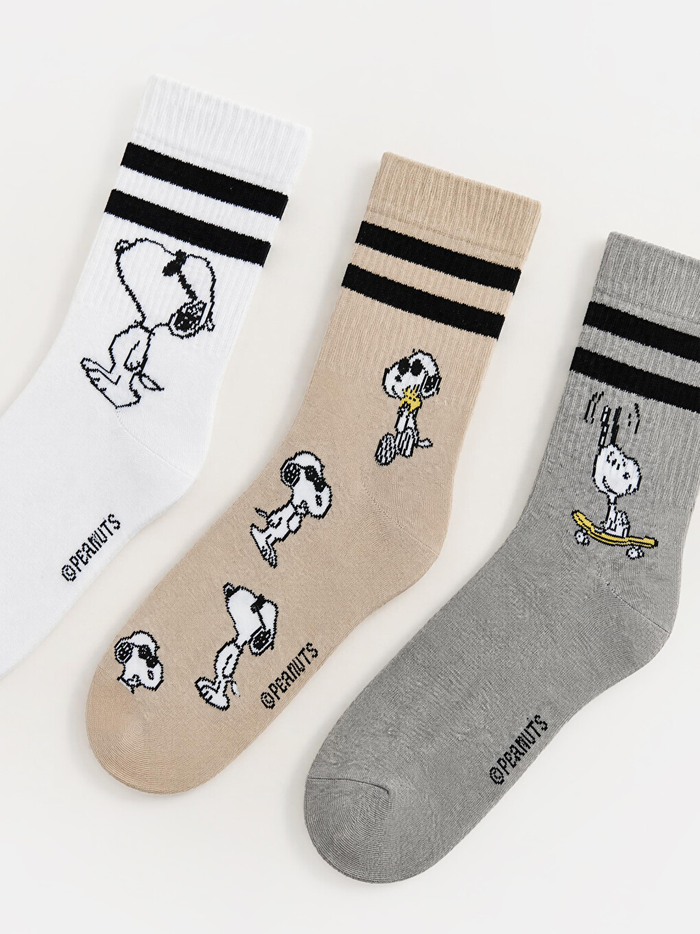 Karışık Snoopy Baskılı Erkek Soket Çorap 3'lü Paket-1