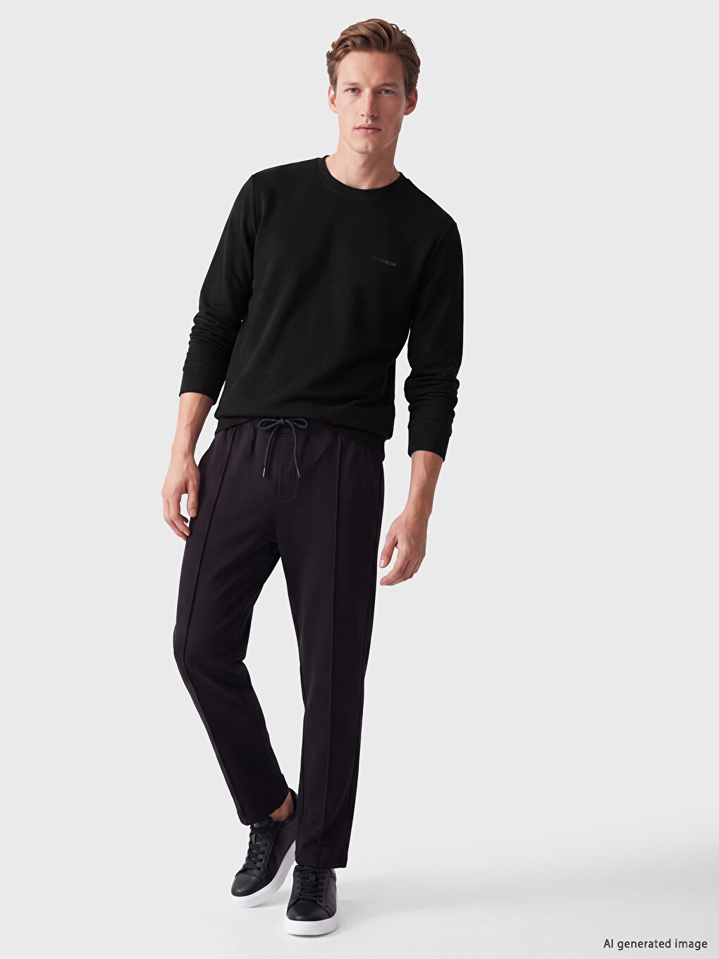 Siyah Bisiklet Yaka Baskılı Erkek Sweatshirt-1
