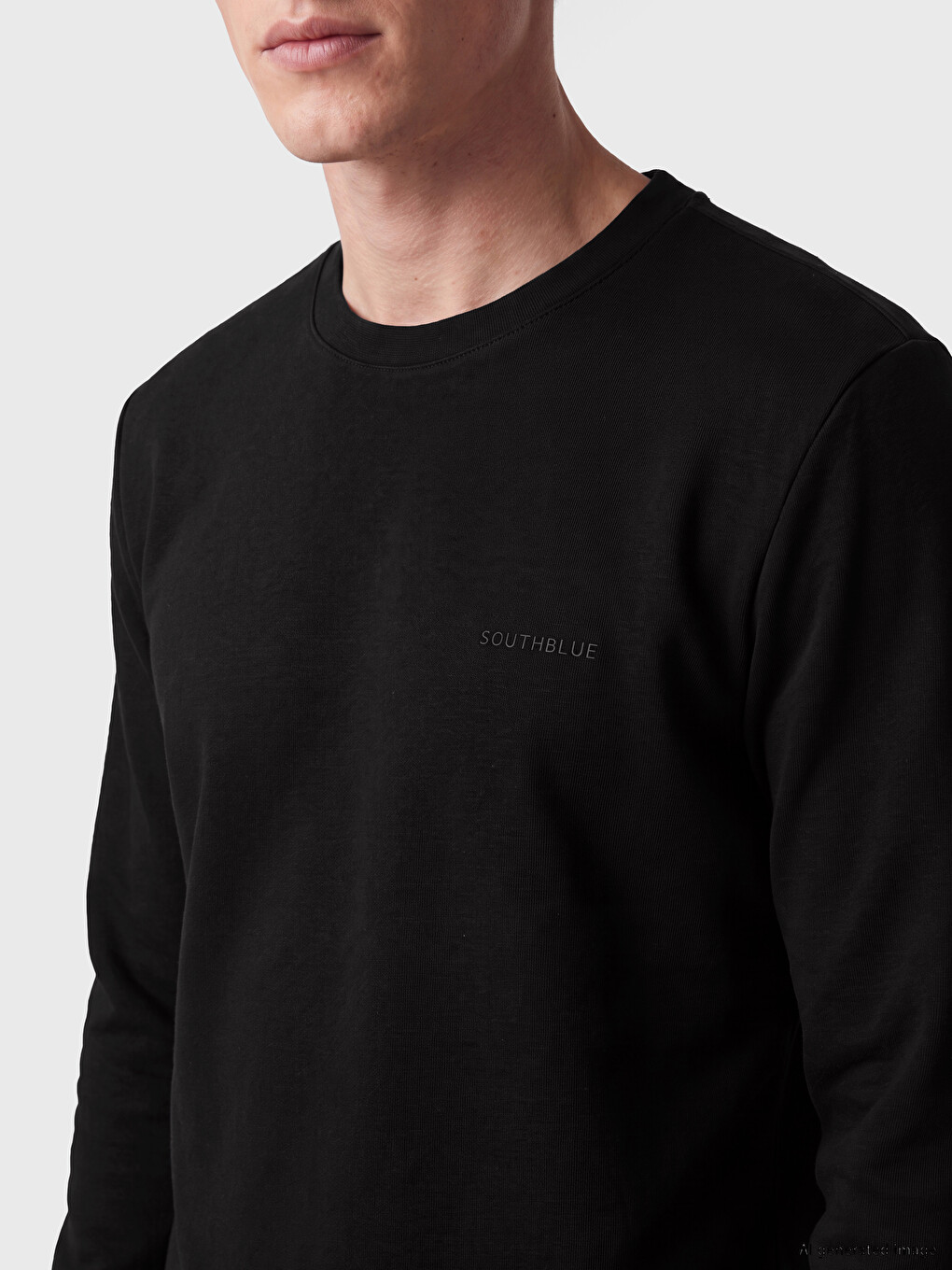 Siyah Bisiklet Yaka Baskılı Erkek Sweatshirt-2