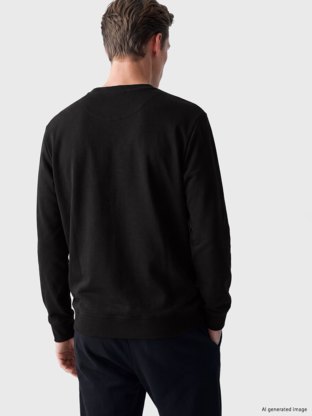 Siyah Bisiklet Yaka Baskılı Erkek Sweatshirt-3