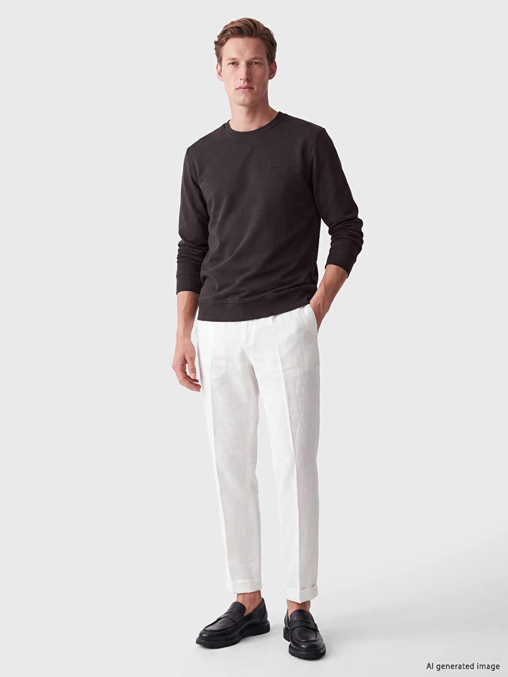 Kahverengi Bisiklet Yaka Baskılı Erkek Sweatshirt-1