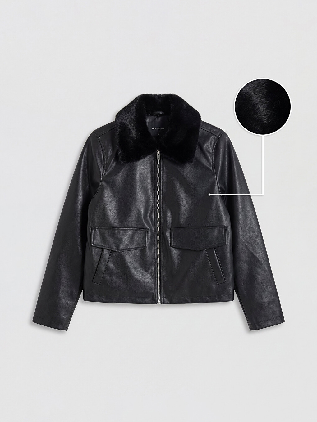 Woman Black Faux Leather Jacket-5
