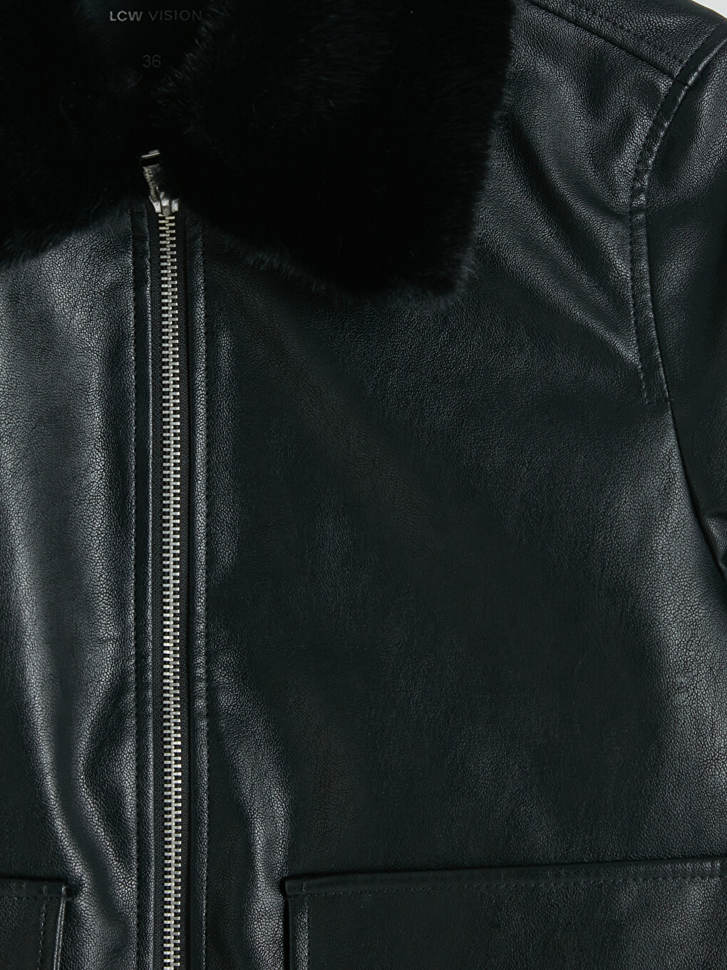 Woman Black Faux Leather Jacket-7