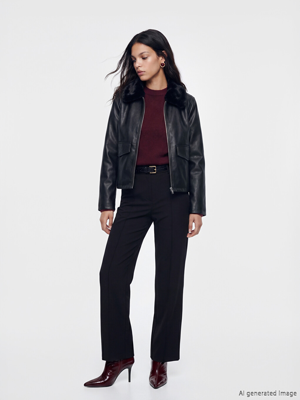 Woman Black Faux Leather Jacket-1