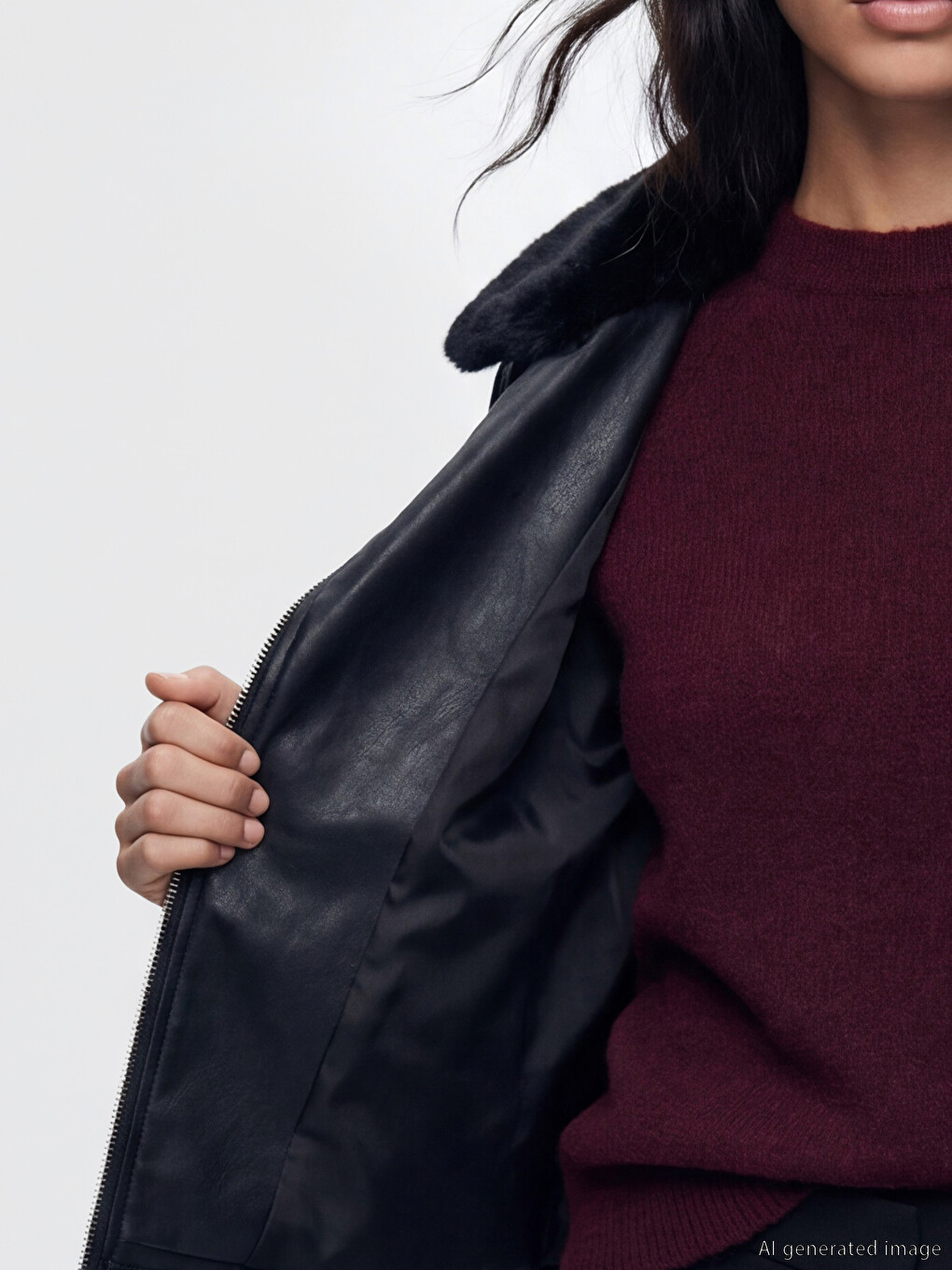 Woman Black Faux Leather Jacket-3