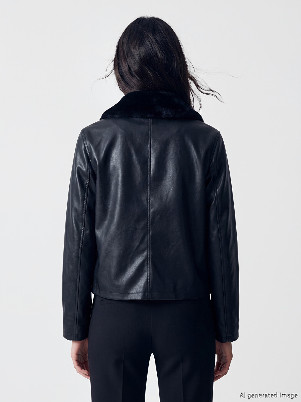 Woman Black Faux Leather Jacket-4