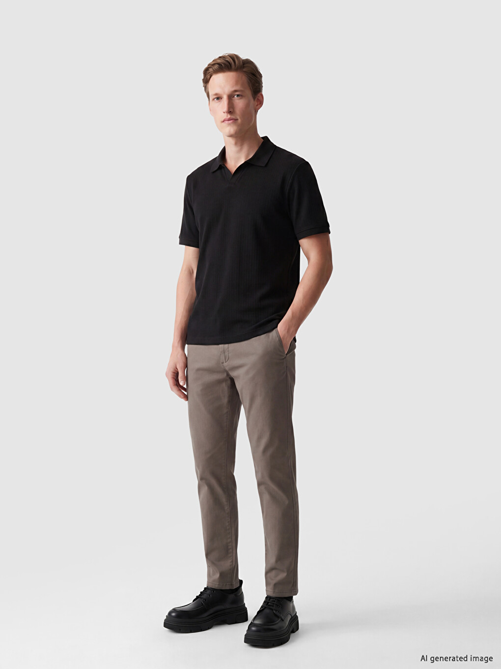 Siyah Polo Yaka Erkek Tişört-1