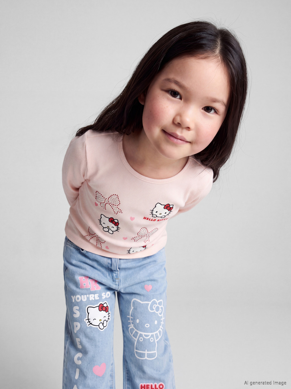 Hello Kitty ლიცენზირებული სტრასებით მორთული გოგონების მაისური-1