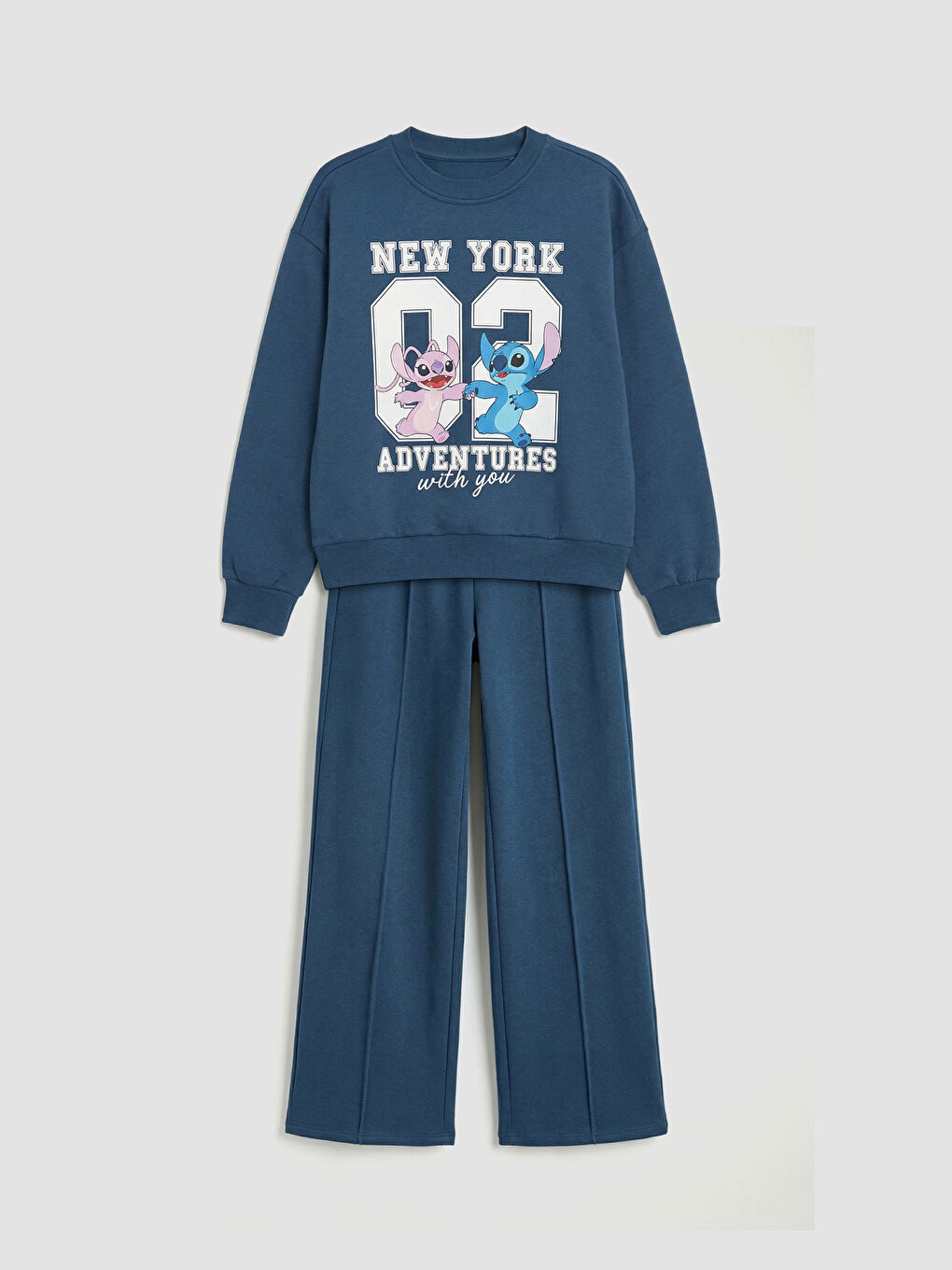 İndigo Stitch ve Angel Baskılı Kız Çocuk Sweatshirt ve Eşofman Altı
