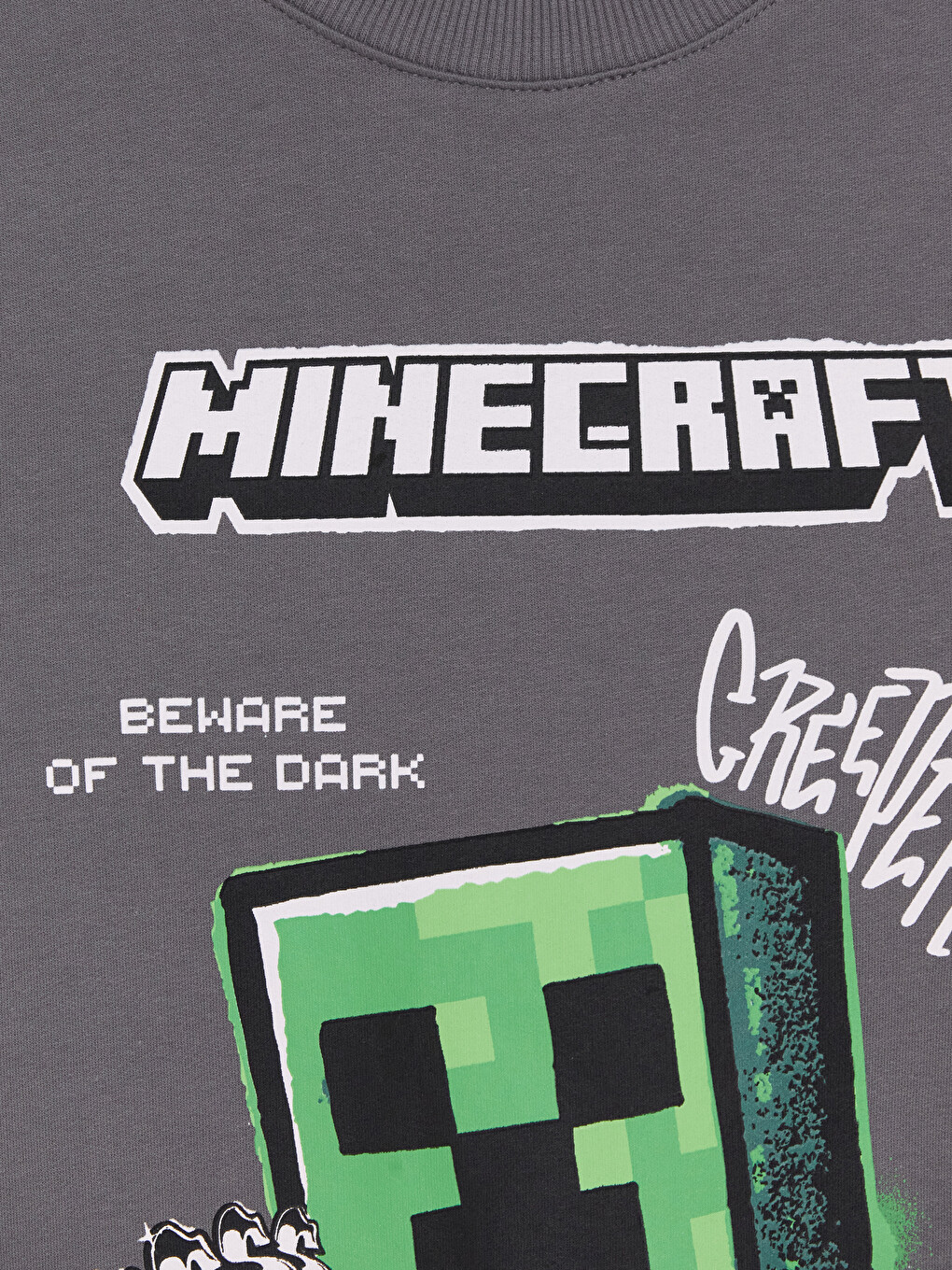 Gri Bisiklet Yaka Minecraft Baskılı Erkek Çocuk Sweatshirt-2