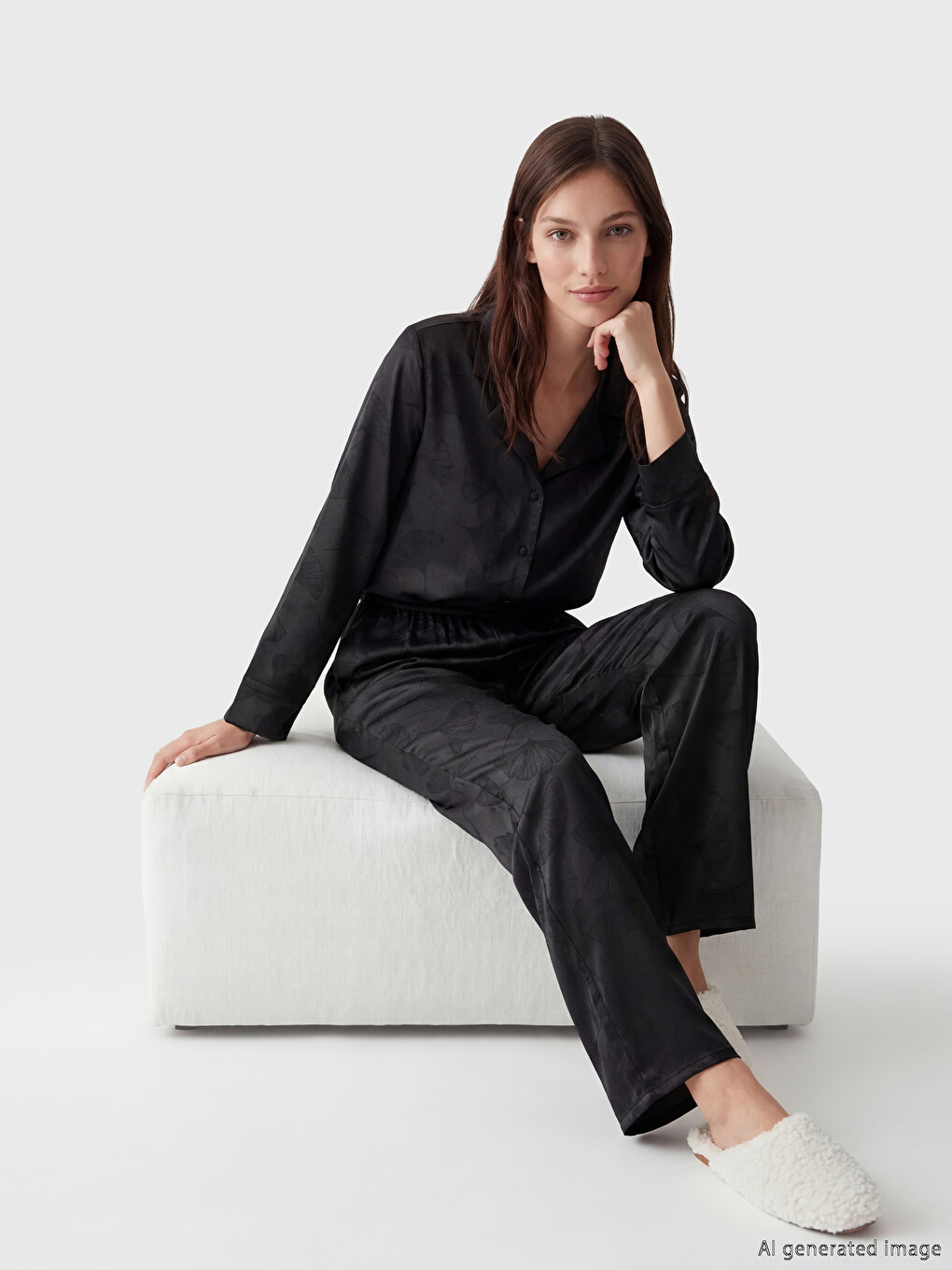 Collared Neck Satin Women's Pyjamas Set