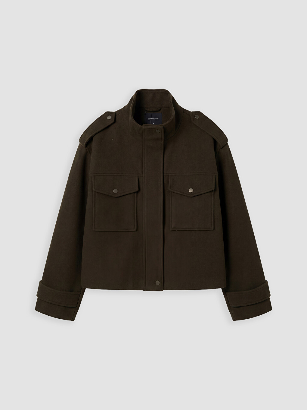 Haki Dik Yaka Oversize Kadın Kaşe Ceket-4