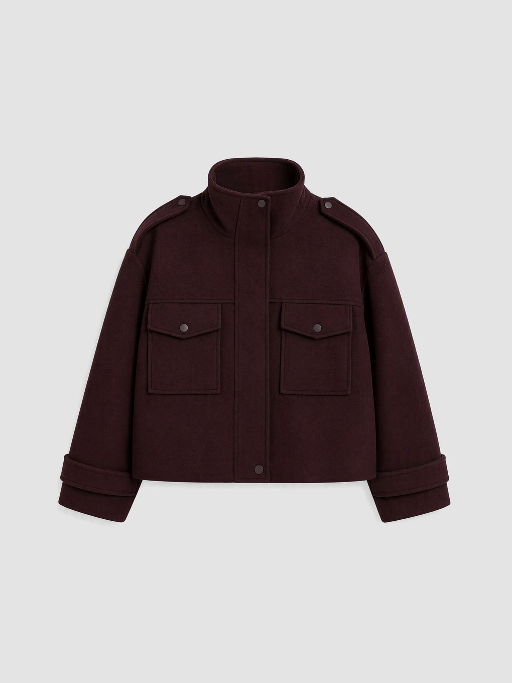Bordo Dik Yaka Oversize Kadın Kaşe Ceket-5