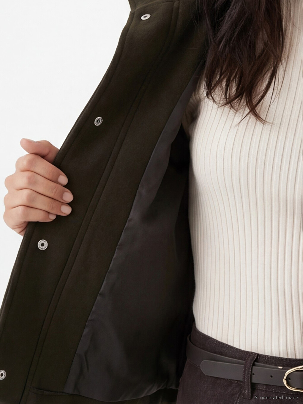 Haki Dik Yaka Oversize Kadın Kaşe Ceket-2