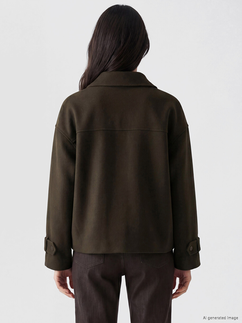 Haki Dik Yaka Oversize Kadın Kaşe Ceket-3