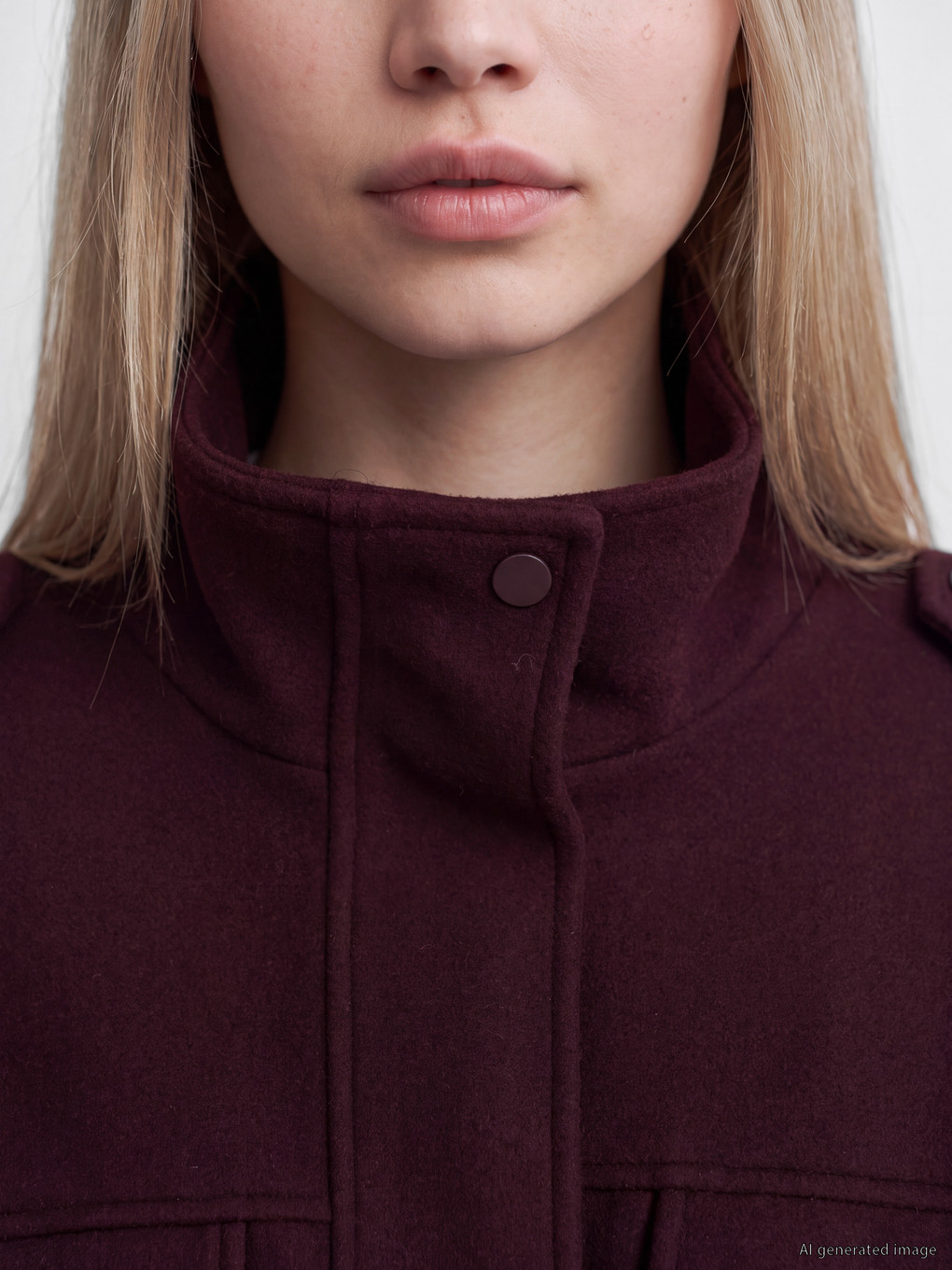 Bordo Dik Yaka Oversize Kadın Kaşe Ceket-2