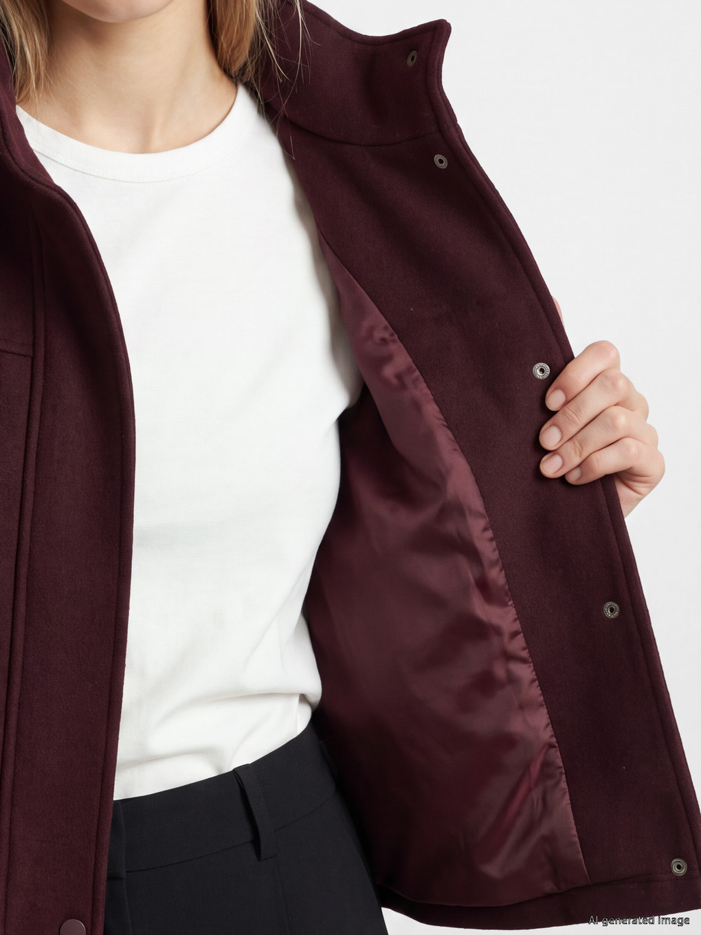 Bordo Dik Yaka Oversize Kadın Kaşe Ceket-3