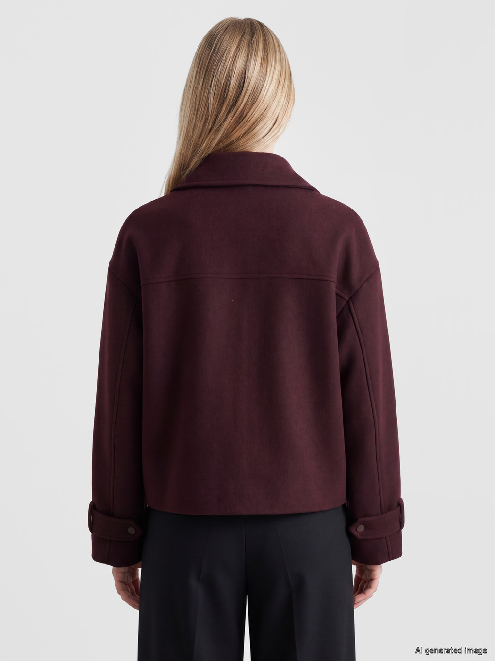 Bordo Dik Yaka Oversize Kadın Kaşe Ceket-4