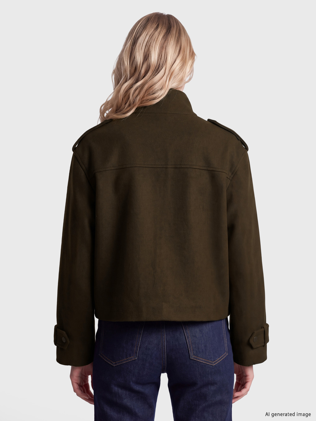 Haki Dik Yaka Oversize Kadın Kaşe Ceket-3