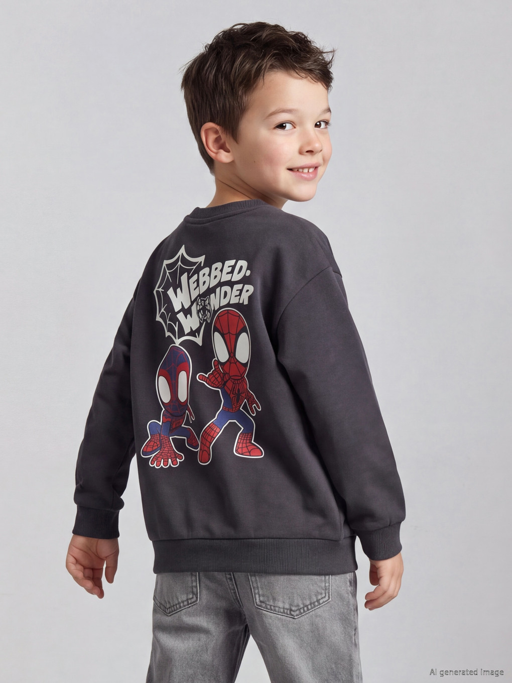  Spider-Man Baskılı Erkek Çocuk Kalın Sweatshirt