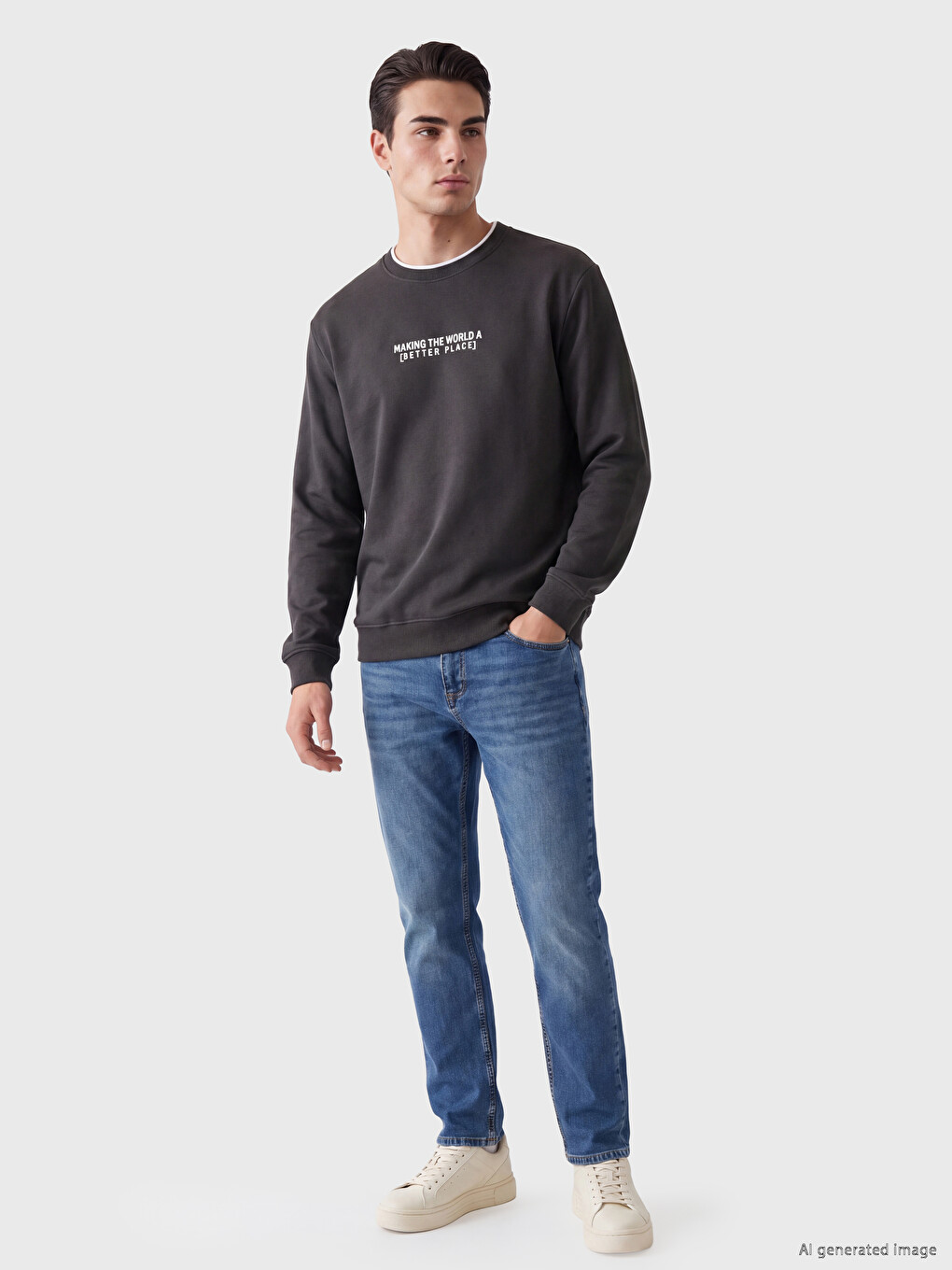 Crew Neck Printed Men's Thick Sweatshirt