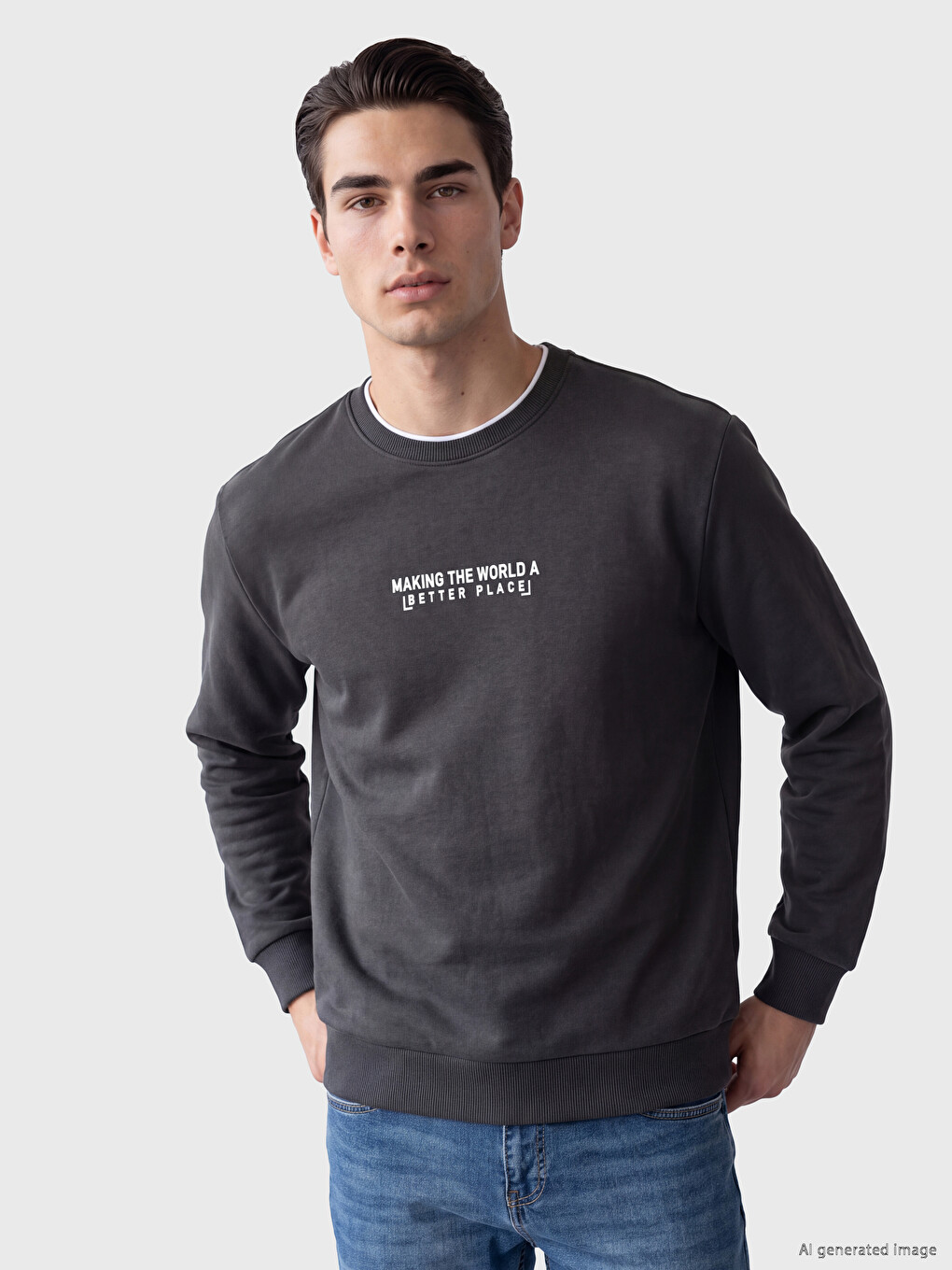 Crew Neck Printed Men's Thick Sweatshirt-1