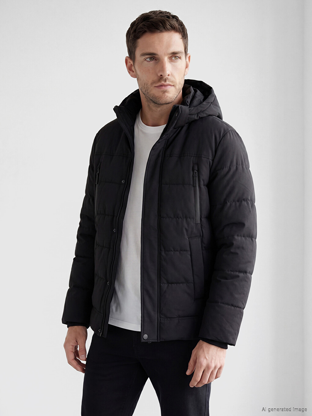 Man Black Puffer Coat